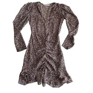 Zara Floral Mini Bodycon Dress Long Sleeve Rouching front and back, V Neck, XS